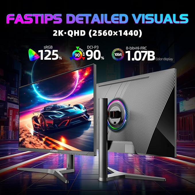 32 Inch Gaming Monitor QHD (2560 x 1440) 2K IPS Panel, 165Hz, 1ms GTG, sRGB 100%,Freesync, HDR10, VESA Mountable,Displayport, HDMI, Height/Tilt/Swivel/Pivot Adjustment, PC Monitor for Gamers