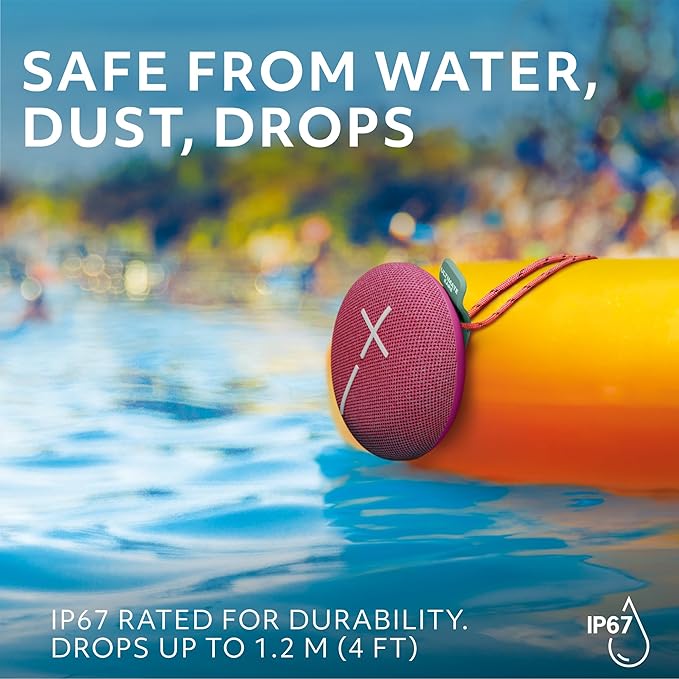 Ultimate Ears MINIROLL Ultra-Portable Waterproof Bluetooth Speaker, Big Bass, IP67 Dustproof, 131 ft Range - Gentle Pink