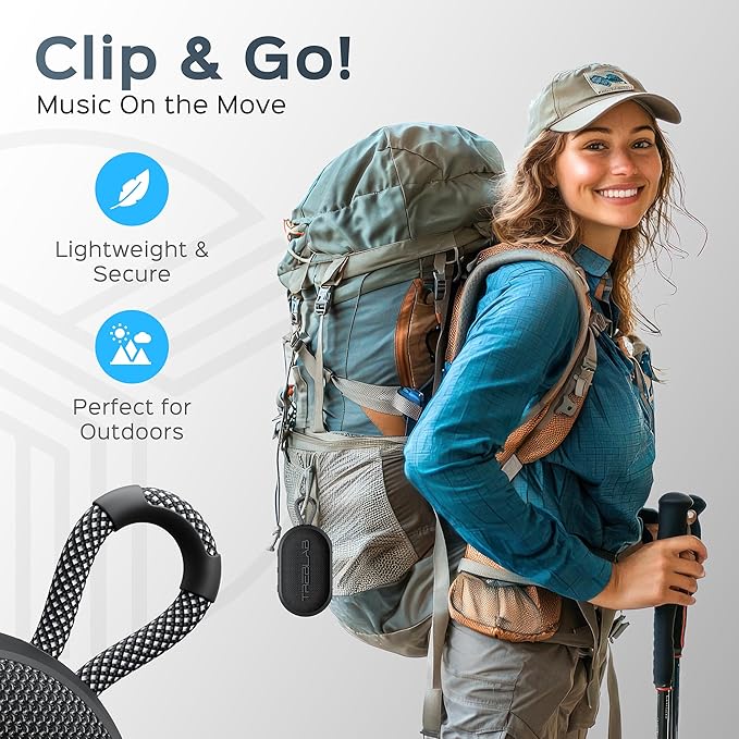 TREBLAB HD-Go - Ultra Portable Hand Held Speaker with Clip, 7W Power with Bass, 16H Playtime, IPX7 Waterproof, Built-in Mic, Compact & Lightweight, USB-C Charging – Small Speaker Bluetooth Wireless