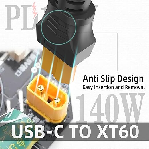 6.6FT USB C to XT60 Charging Cable,Type C to XT60 Female Fast Charging up to 28V 5A 140W Nylon Braided Cable for for Portable Drone, Model, Energy Storage Power, RC Lipo Battery