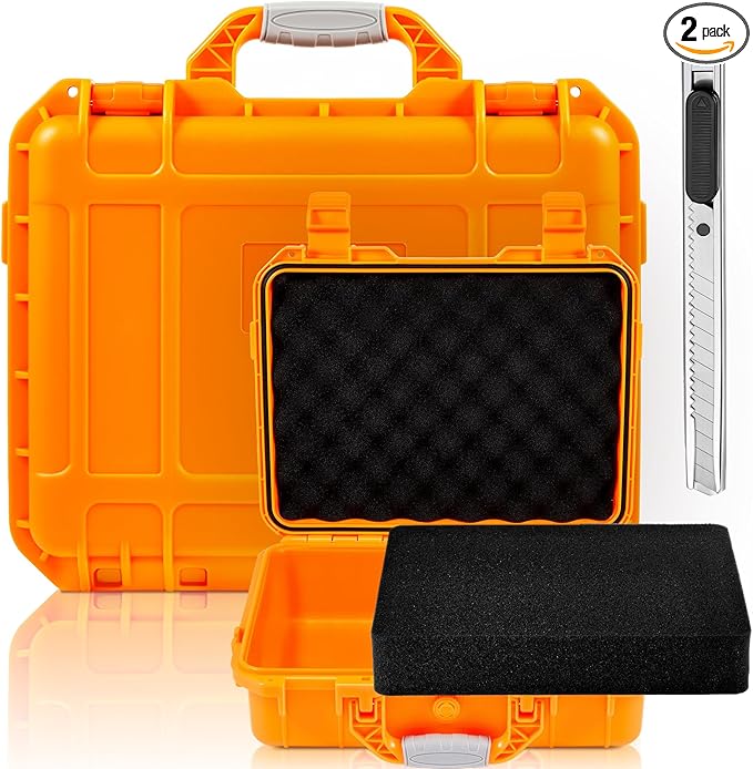 22.4 x 16.1 x 10.2 Inch Waterproof Hard Case with DIY Customizable Foam Insert Portable Protective Case with Knife for Camera Drones Equipments Tools Test Instruments (Orange)