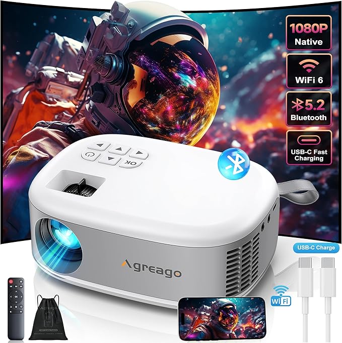 15000 Lumens Outdoor Movie Projector - Native 1080P HD Portable Projector with WiFi 6/Bluetooth 5.2, Compatible with iPhone, Android, Fire Stick, PS5, Xbox(USB-C Cable) ±15° Keystone