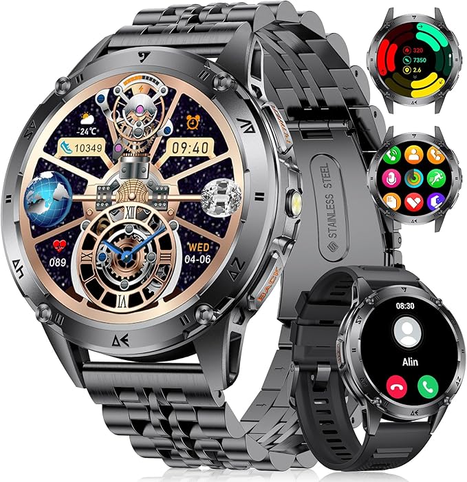 LIGE Military Smart Watch for Men iPhone Android 1.43" HD Amoled Rugged 120+ Sport Modes IP68 Waterproof Answer/Make Call Fitness Running Heart Rate Blood Pressure Health Mens Smartwatch EF6-E