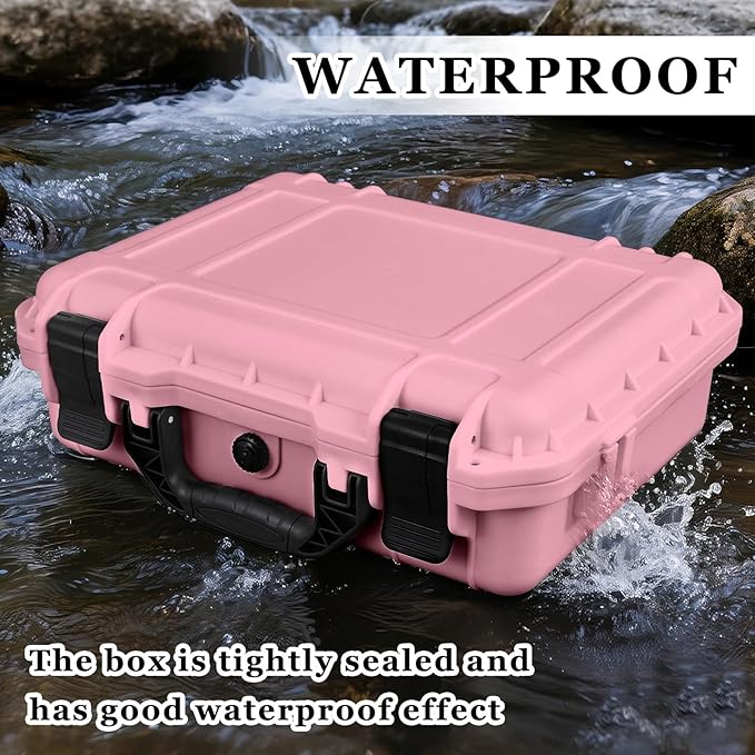 16.3 x 12.4 x 6.5 Inch Waterproof Hard Case with DIY Customizable Foam Insert Portable Protective Case with Knife for Camera Drones Equipments Tools Test Instruments (Pink)
