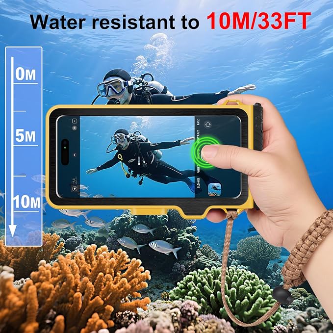 Waterproof Phone Case for Snorkeling & Diving (33ft/10m), IP68 Waterproof Hard Case for Swimming, Universal Underwater Touch Screen Case Compatible with iPhone (Yellow, 4th Generation Phone Case)