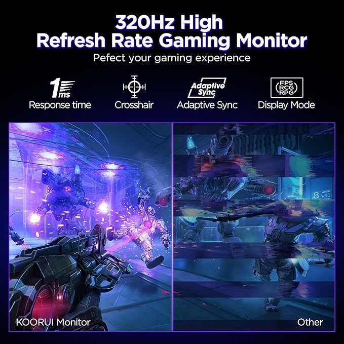 KOORUI 27 Inch Gaming Monitor, 3840 * 2160p Monitor, Dual Mode(UHD 160Hz / FHD 320Hz), IPS Panel, 95% DCI-P3, HDR400, Eye-Care, Height/Pivot/Tilt Adjustability, VESA Mountable，HDMI/DP, G2741L