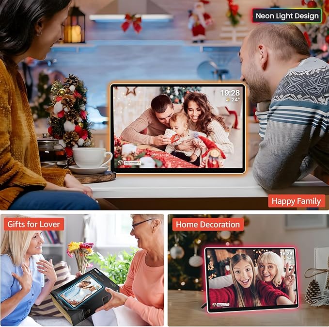 ApoloSign Neon Light Digital Picture Frame - 14" 2K FHD Display | AI Color-Changing LED Strip Digital Photo Frame | Quick Share Photos/Videos, Easy Setup in Frameo App | Best Digital Frame for Gifting