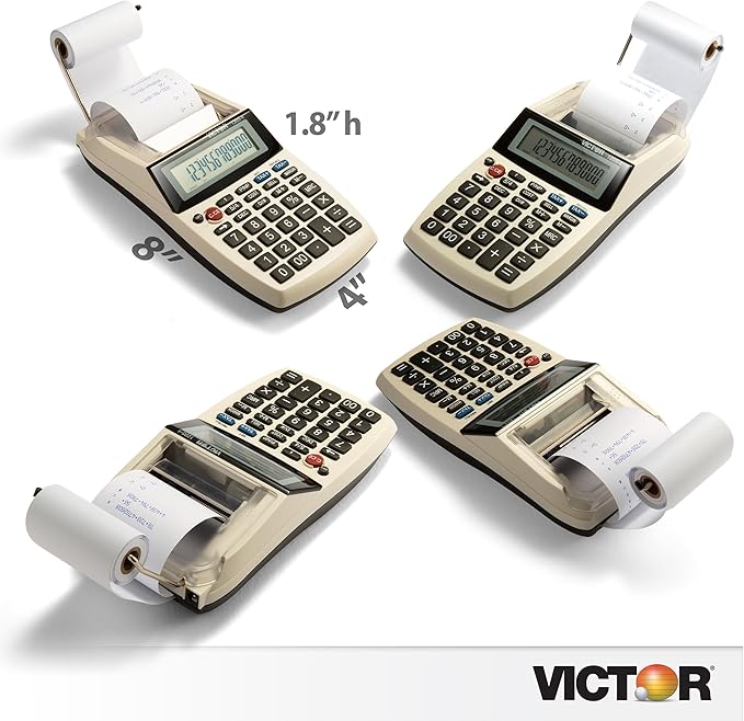 Victor 1205-4 12 Digit Portable Palm/Desktop Commercial Printing Calculator, 1.8" x 4" x 8"