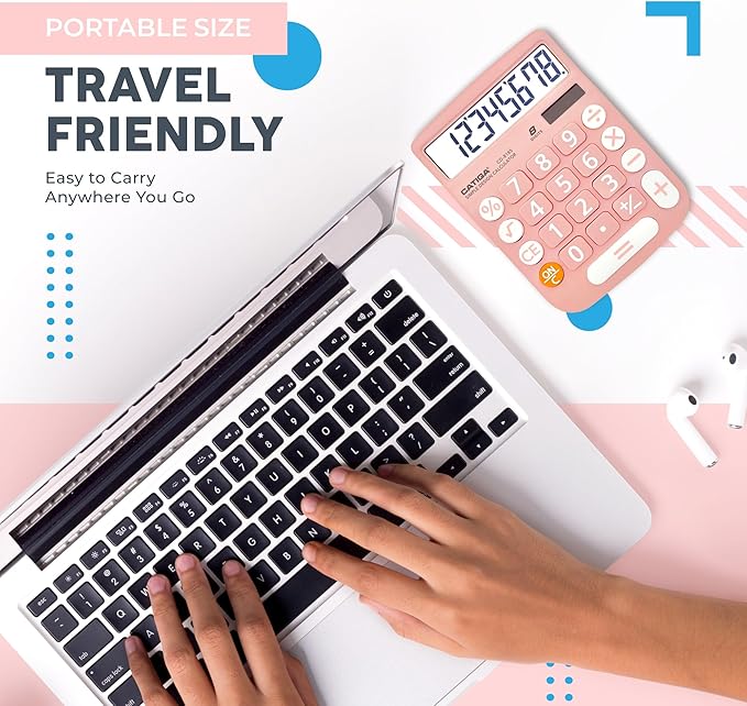 CATIGA Desktop Calculator 8 Digit with Solar Power and LCD Display, Big Buttons, for Home, Office, School, Class and Business, 4 Function Small Basic Calculators for Desk, CD-8185