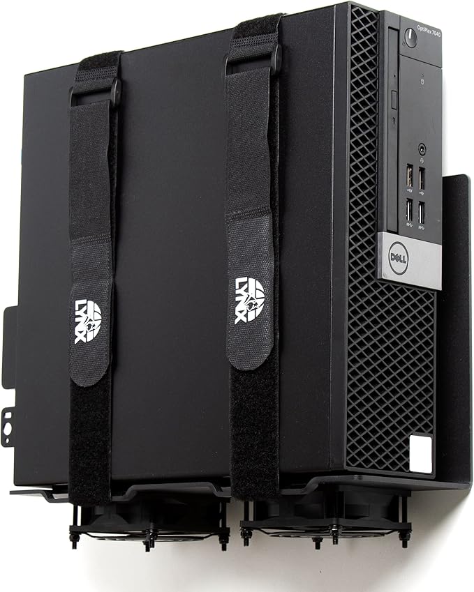 Wall Mount | Vented Computer UPS NAS Server Workstation Uninterruptible Power Supply Wall Bracket Kit with Hardware & Straps + 80mm Case Fan Attachment Points (Fans Not Included) (Small)