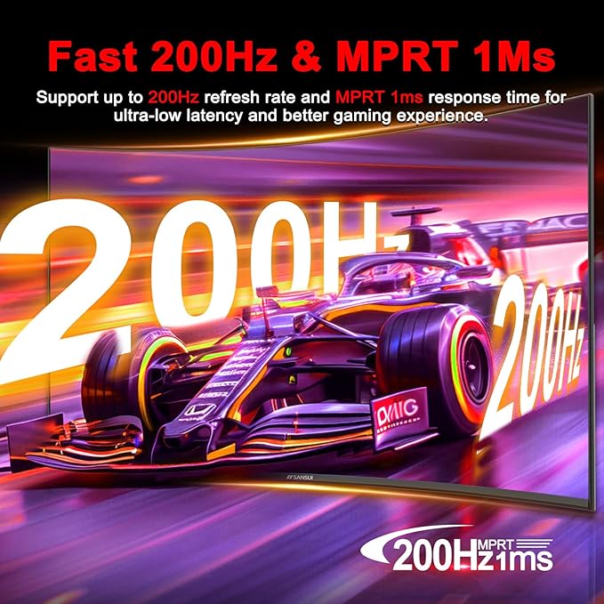 SANSUI 27 Inch Curved Gaming Monitor 200Hz 180Hz 1ms with Speakers FHD 1080P Computer Monitor FreeSync|1500R|130% sRGB|HDR|Low Blue Light|HDMI DP Ports|VESA Mount|Metal Stand(HDMI Cable Incl.)