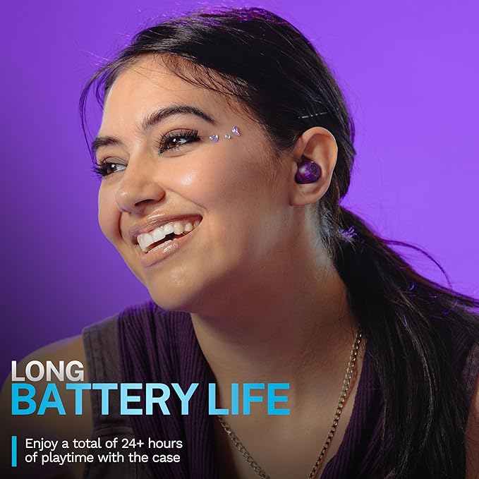 JLab Go Pop ANC True Wireless Earbuds & Charging Case, Transparent Purple, Active Noise Cancelling, 10mm Drivers, Dual Connect, Customize Your Sound with App, Be Aware Mode, MEMS Microphone