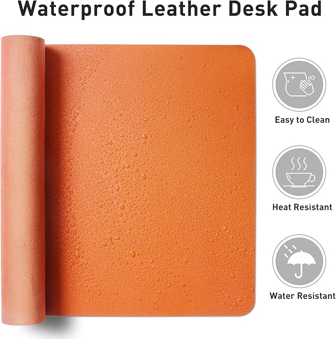 Aothia Leather Desk Pad Protector, Mouse Pad, Office Desk Mat, Non-Slip PU Leather Desk Blotter, Laptop Desk Pad, Waterproof Desk Writing Pad for Office and Home (23.6" x 13.7", Hermes Orange)