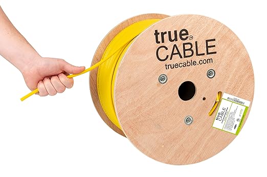 TRUE CABLE Cat6 Shielded Riser (CMR) Bulk Ethernet Cable, 1000ft, Yellow, 23AWG Solid Bare Copper, 550MHz, Overall Aluminum Foil Shield (F/UTP), PoE++ 100W, ETL Listed