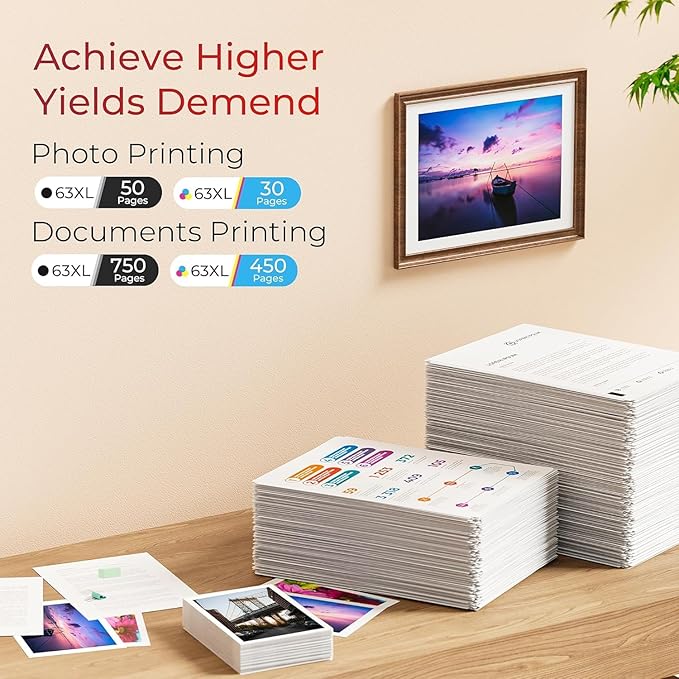 ejet 63XL Ink Cartridge Combo Pack Replacement for HP 63 Ink 63XL Ink Cartridges Black and Color for OfficeJet 3830 4650 5255 5258 4655 4652 3833 Envy 4520 4512 DeskJet 1112 3630 (1 Black,1 Tri-Color)