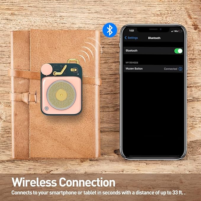 Muzen Mini Bluetooth Speaker, Button Small Cute Portable Metal Retro Wireless Speaker with Loud Volume Great Sound and Portable Lanyard & Gift Bag for Office Classic Vintage Decor