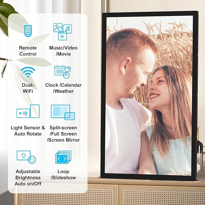 21.5-inch Digital Picture Frame Large Photo Frame - Dual-WiFi Digital Photo Frame, 1920x1080 FHD, 32GB, Remote Control, Synchronize Smartphone Screen, Send Photos Videos via APP Email, Free Cloud
