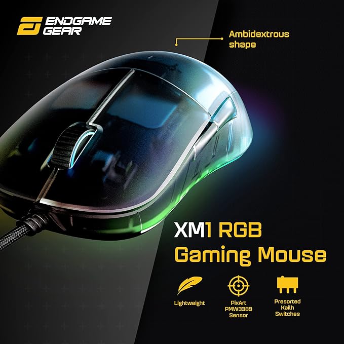 ENDGAME GEAR XM1 RGB Gaming Mouse, Programmable Mouse with 6 Buttons and 16,000 DPI, 2.75 oz., Dark Frost
