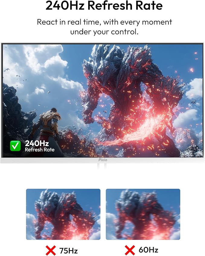 Pixio PX279 Wave White 27 inch 240Hz Refresh Rate FHD 1080p Resolution Fast IPS Panel 1ms GTG Resonse Time Gaming Monitor with Adaptive Sync