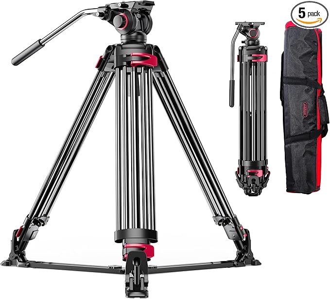 miliboo MTT609A Professional Photography Tripod, Heavy Duty Tripod with Adjustable Damping Head, Video Tripods for Professionals/Practitioners, Working Height 33.5''-66'',Max Load 33 LBS, Aluminum