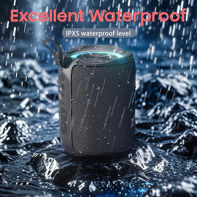 Bluetooth Speaker, Portable Wireless, IPX5 Waterproof Speaker, Bluetooth 5, RGB Color Lighting Loud Stereo Sound, Deep Bass, TWS Pairing, Suitable for Party, Home, Outdoor, Traveling