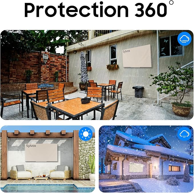 SYLVOX Outdoor TV Cover, 600D TV Cover for 70 to 75 inches TV, Waterproof, Weatherproof and Dust-Proof TV Screen Cover with Remote Control Pocket, Perfect for outdoor TV protection, Khaki