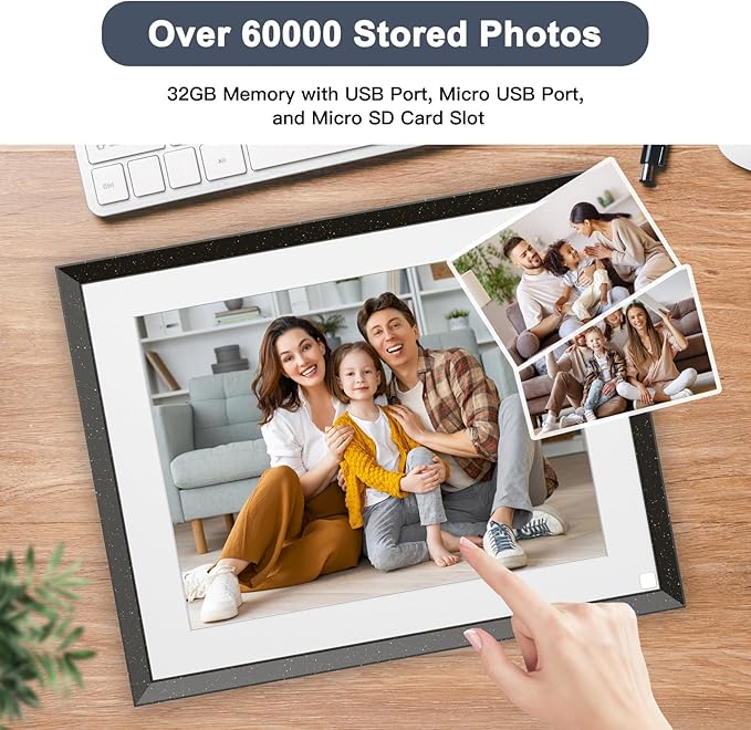 WiFi Digital Photo Frame Smart Digital Picture Frame - 9.7 inch Touch Screen, 32GB, FHD 1080P Video Playback, Auto-Rotate, Motion Sensor, Free Cloud, Share Photo via App Email, Gift for Family Friends