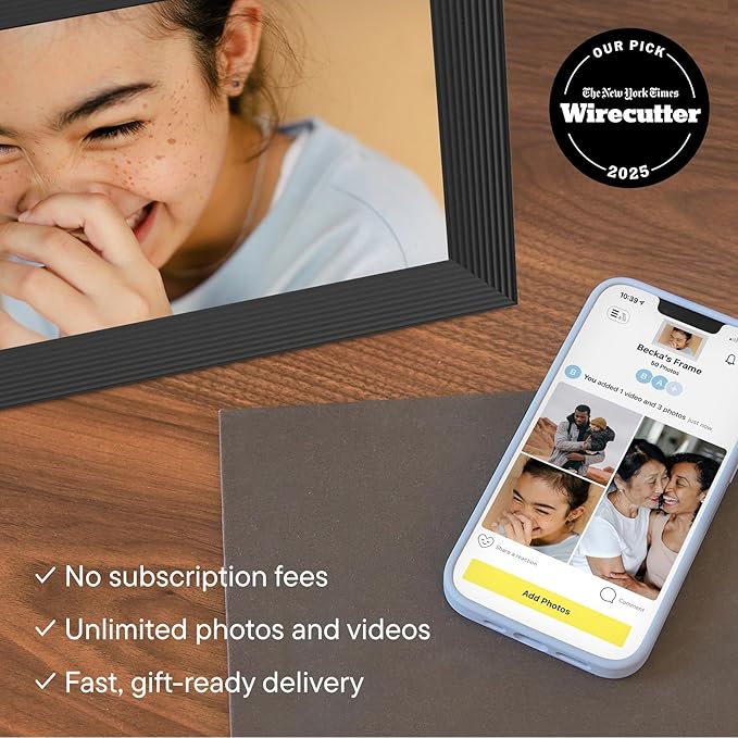 Aura Carver HD WiFi Digital Picture Frame, 10.1”, Add Photos with Aura App, Free Unlimited Storage - Wirecutter’s Pick for Best Digital Photo Frame 2022 - Gravel