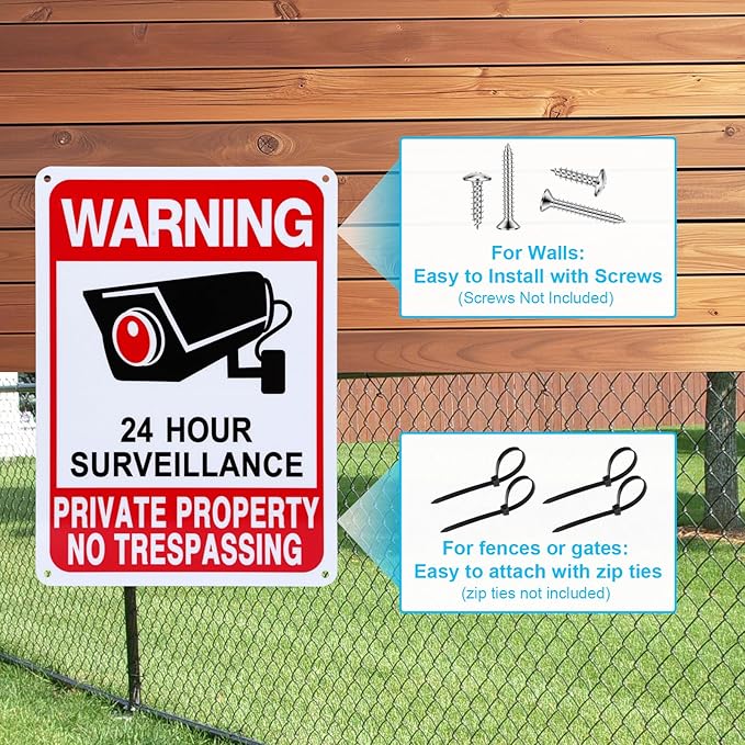 2-Pack No Trespassing Signs Private Property, Video Surveillance Signs Outdoor – 2025 Version, 10 x 7 in UV Printed Fade-Resistant Rust-Free Aluminum – Ideal for Home, Business, Driveway, CCTV