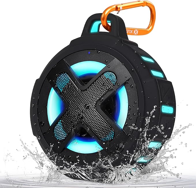 Upgraded, Bluetooth Speaker, Shower Speaker, Certified IP67 Waterproof, Silicone Case, 10W Pro Sound & Deep Bass, 24Hrs Playtime, Lights, Small Wireless, Portable Clip, for Beach Kayak Camping Gifts