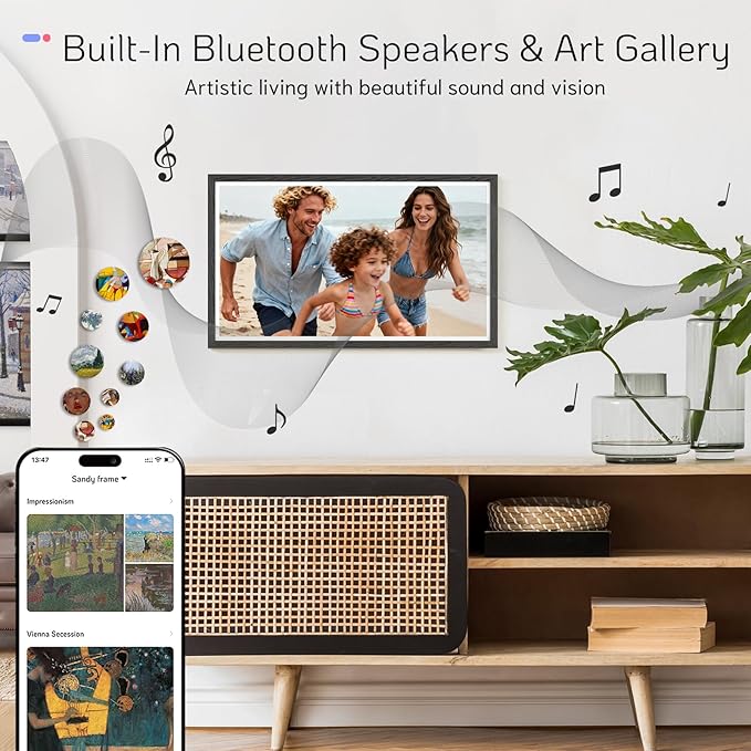 NexFoto 32 Inch Touchscreen Large Digital Picture Frame, 64GB WiFi Digital Photo Frame FHD 1920 * 1080, Add Photos from Google Photos, Upload Videos Instantly, for Housewarming/Birthday, Black Wood