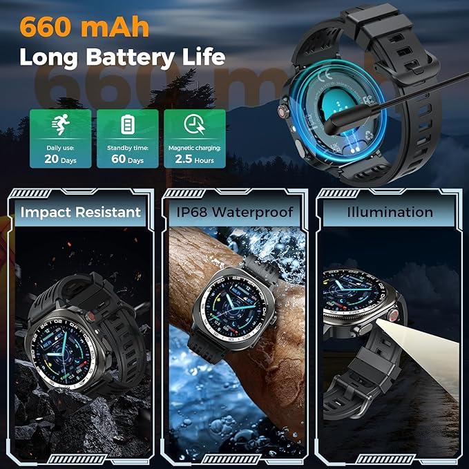 Smart Watch, 2025 AMOLED 3D 1.43" Smartwatch for Men Women (Answer/Make Call), 60 Days/Flashlight/130+ Sports, Heart Rate/Sleep Monitor, IP68 Waterproof Fitness Activity Tracker Android iOS