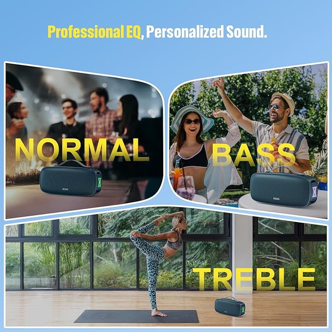 DOSS Extreme Boom Pro D300 Bluetooth Speaker, 80W Immersive Stereo Sound, 3-Mode Pro EQ, 20H Playtime, Beat-Driven Lights, IPX6 Waterproof for Camping, Beach, Backyard and Home Parties-Blue