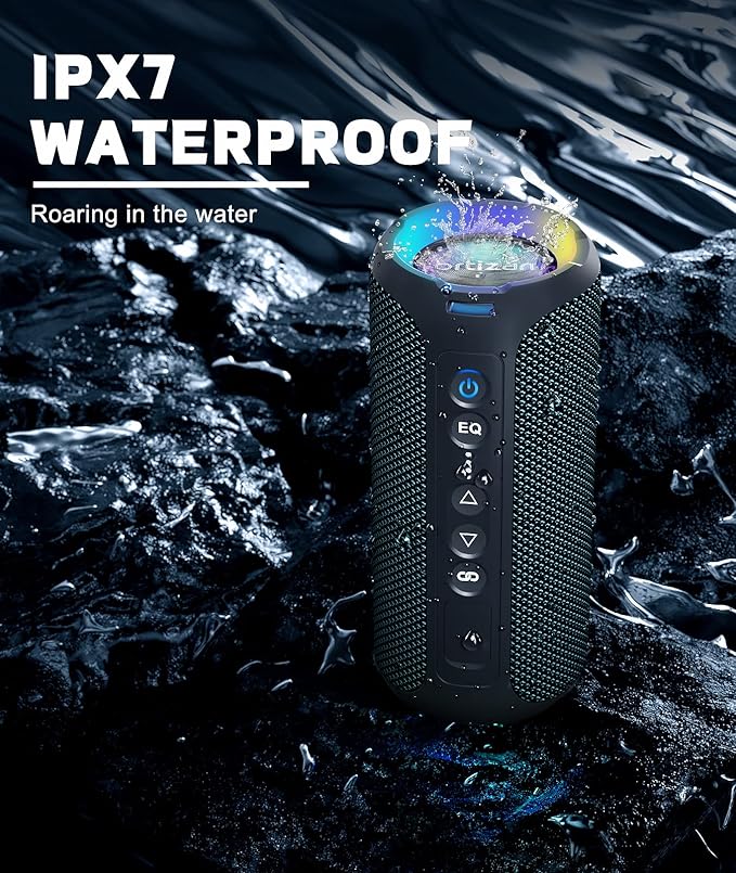 Ortizan Bluetooth Speakers, Portable Wireless Stereo Speaker - IPX7 Waterproof, 30W RMS(40W Peak) Loud Sound, Deep Bass, LED Light, Bluetooth 5.3, for Home/Shower/Outdoor/Beach, Gifts for Adult, Navy