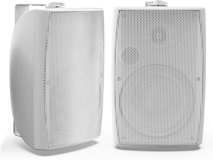 Herdio 8 inch 600W Outdoor Bluetooth Speakers Waterproof Wired with Powerful Bass, TWS Pairing Wall Mount Durable Loud Sound System Suitable for Patio Garden Porch Backyard Home Theater (1 Pair White)