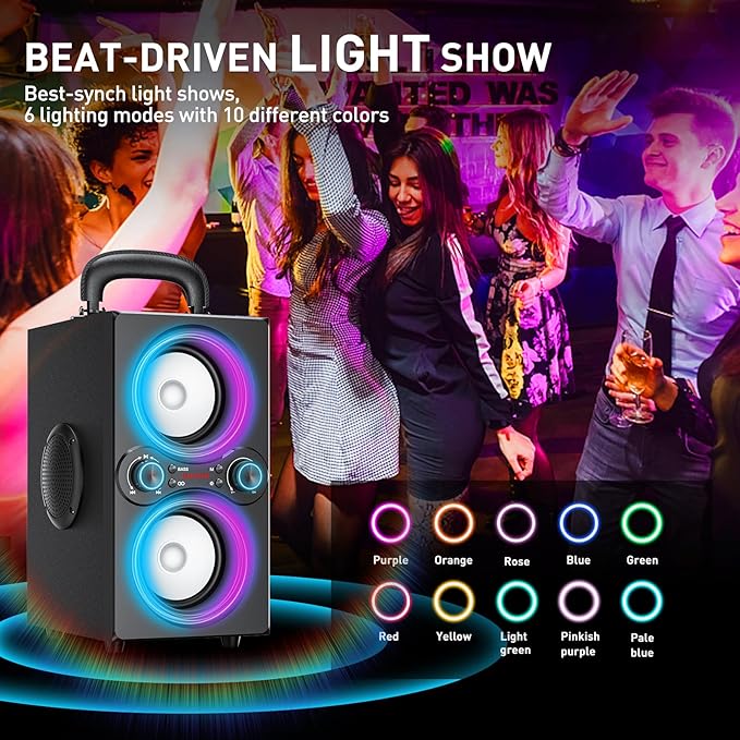 Bluetooth Speakers, 80W(Peak) Wireless TWS Portable Bluetooth Speaker, Beat-Driven Lights, 100dB Loud Stereo Speaker with BassUp, Speakers with Subwoofer for Outdoor, Party, Camping