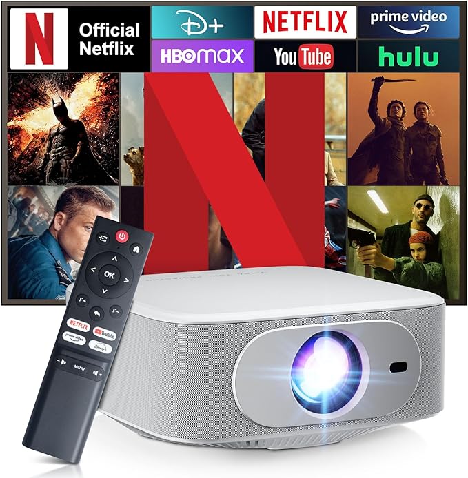 [Netflix Licensed] Smart Projector with Built-in Apps, Wifi Bluetooth, 1080P Native 4K Mini Projector, 400 ANSI Lumen, Auto Keystone/Electric Focus, Android 13 NTV, Outdoor Movie Projector, by Salange