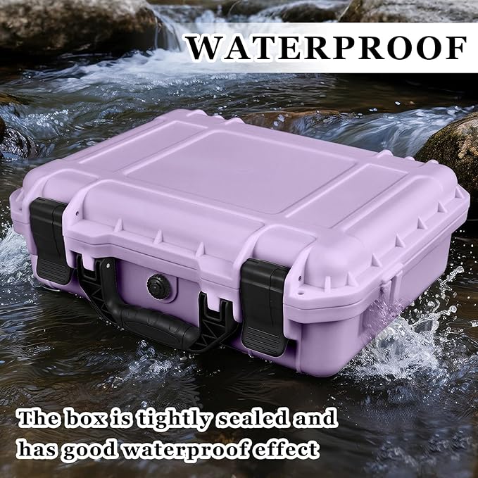 16.3 x 12.4 x 6.5 Inch Waterproof Hard Case with DIY Customizable Foam Insert Portable Protective Case with Knife for Camera Drones Equipments Tools Test Instruments (Purple)