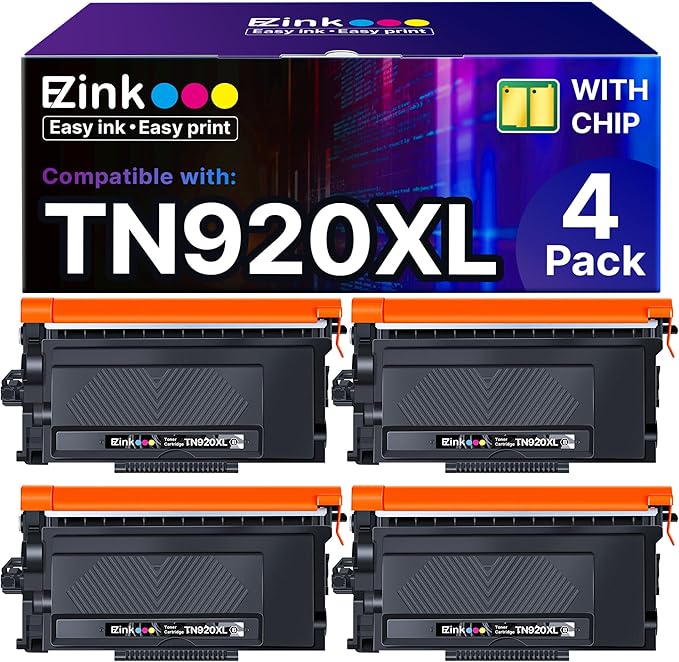 E-Z Ink TN920XL TN920 Toner Cartridge HL-L6210DW: Compatible for Brother TN-920XL TN-920 High Yield to Use with HL-L6210DW HL-L5210DW HL-L6210DWT HL-L5210DN HL-L5210DWT Printer (4 Black, with Chip)