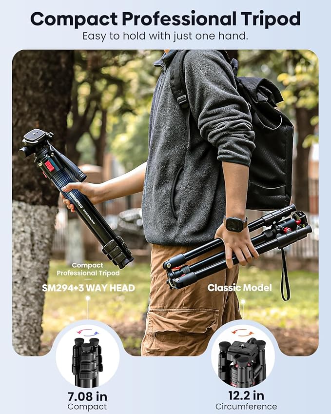 68" Lightweight Travel Camera Tripod Stand, Portable Aluminum DSLR/SLR Tripod and Carry Bag, for Photo, Video & Vlogging, Compatible with Canon/Nikon Camera