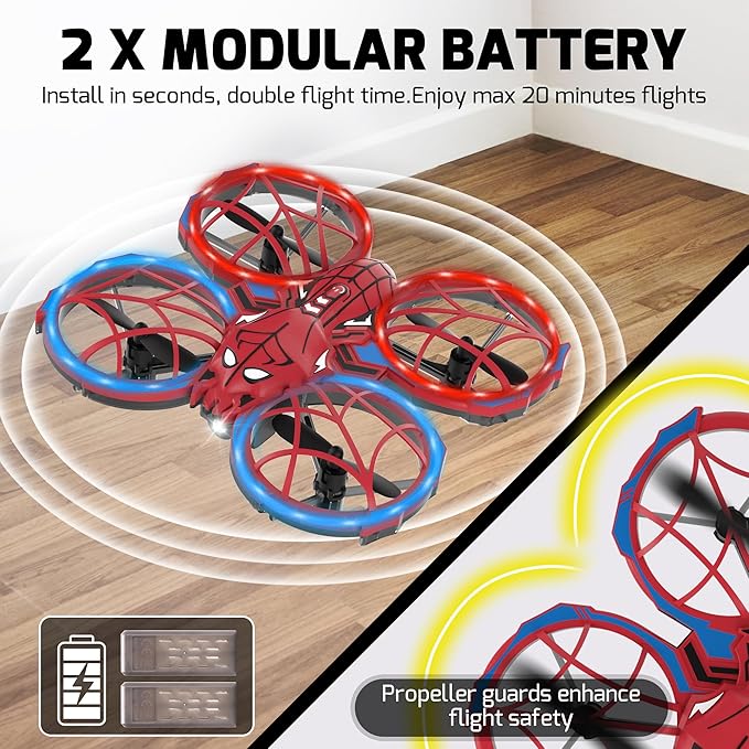 Spider Mini Drone for Kids with 3 Lighting Effects 2 Batteries, RC Helicopter with Altitude Hold, 360° Flips, Headless Mode, 3 Speed, Birthday Gifts Toys for Beginners 8-12 Boys Girls
