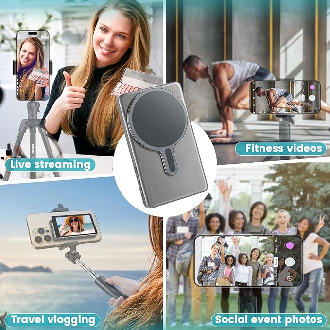 AFFLAT Magnetic Phone Vlog Selfie Monitor Screen with Photo Function and External Speaker, Back Camera Selfie Monitor with Bluetooth Remote Control, Compatible with iPhone and Android Systems