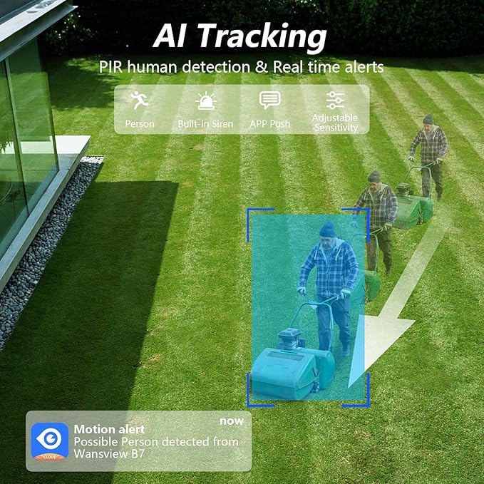 wansview Security Cameras Wireless Outdoor-2K Dual Lens Home Security Cameras, 360° View, Solar Panel Battery Powered, Color Night Vision, PIR Sensor, IP65 Waterproof, Work with Alexa, B7 2P White