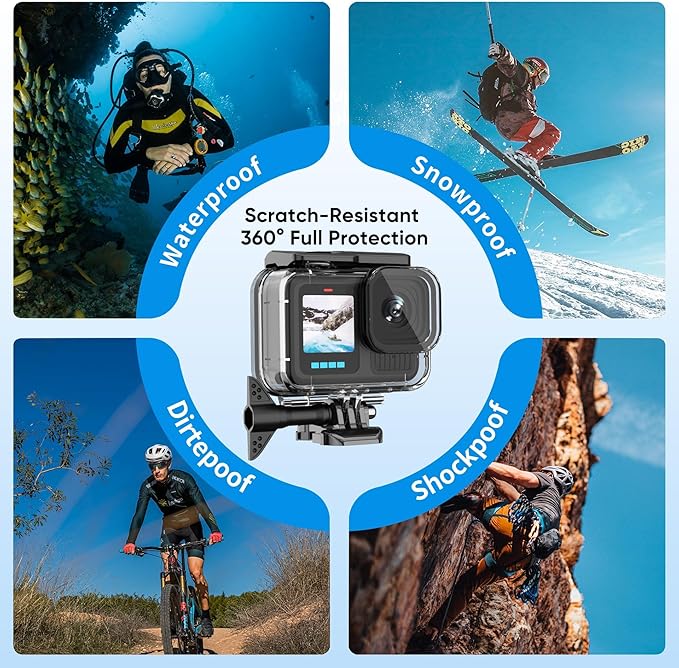 BO&DQQ Protective Waterproof Case Compatible for Go Pro Hero 13 12 11 10 9 Black, 60M/196FT Underwater Diving Housing Shell Accessories Kit