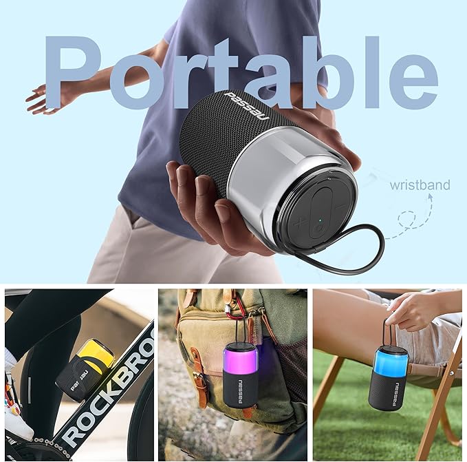 Passau Bluetooth Speaker Wireless, Powerful Portable Speaker with Lights and Wristband, 24H Playtime, BT 5.4, TWS Paring, for Home/Outdoor/Party/Beach (Black 2 Pack)