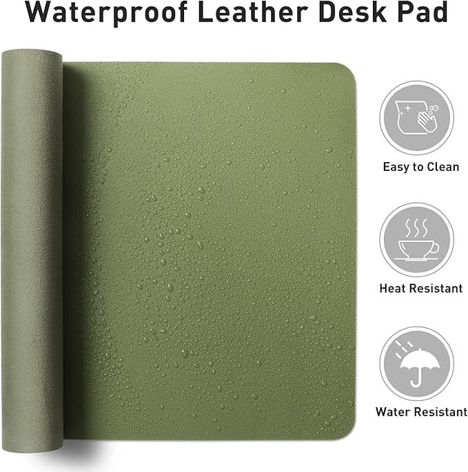 Aothia Desk Protector Mat, Mouse Pad, Non-Slip Waterproof PU Leather Desk Blotter, Laptop, Writing for Office and Home (23.6" x 13.7", Olive Green)