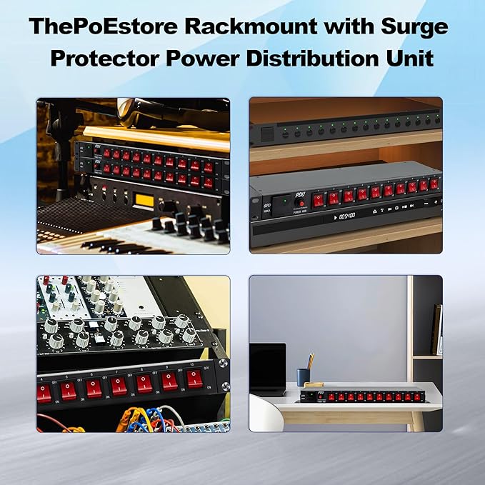 10 Outlets 1U Horizontal PDU Network Rackmount Power Strip with Surge Protector, (SPD-10KA) 100-240V,15A 3600 Joules, w/10 LED Switches and 6ft 14 AWG Cord, ETL Listed