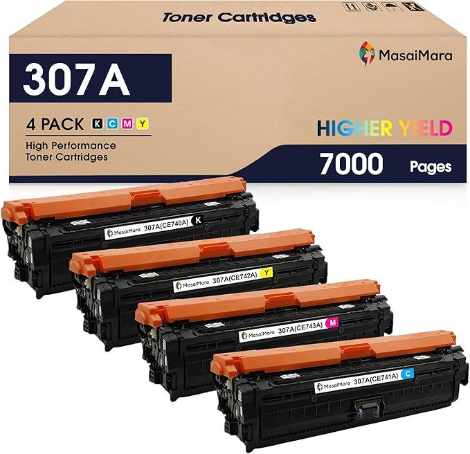 MasaiMara 307A CE740A CE741A CE743A CE742A Compatible Toner Cartridges Replacement for HP CP5225 CP5225n CP5225dn Printer (Black Cyan Magenta Yellow, 4-Pack)