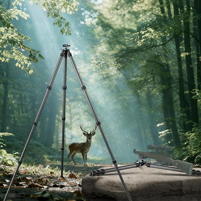 Manbily Shooting Tripod, Carbon Fiber Hunting Tripod with 36mm Legs and 45mm Ball Head, Picatinny to Arca Swiss Adapters, Max Load 44lbs (QM-364PA-Black)
