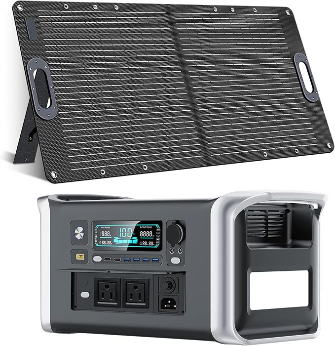 Solar Generator 1600W with 100W Solar Panel - 1024Wh Portable Power Station 1000W AC Output Fast Charging 0-80% in 1Hr for RV Camping Off-grid Living